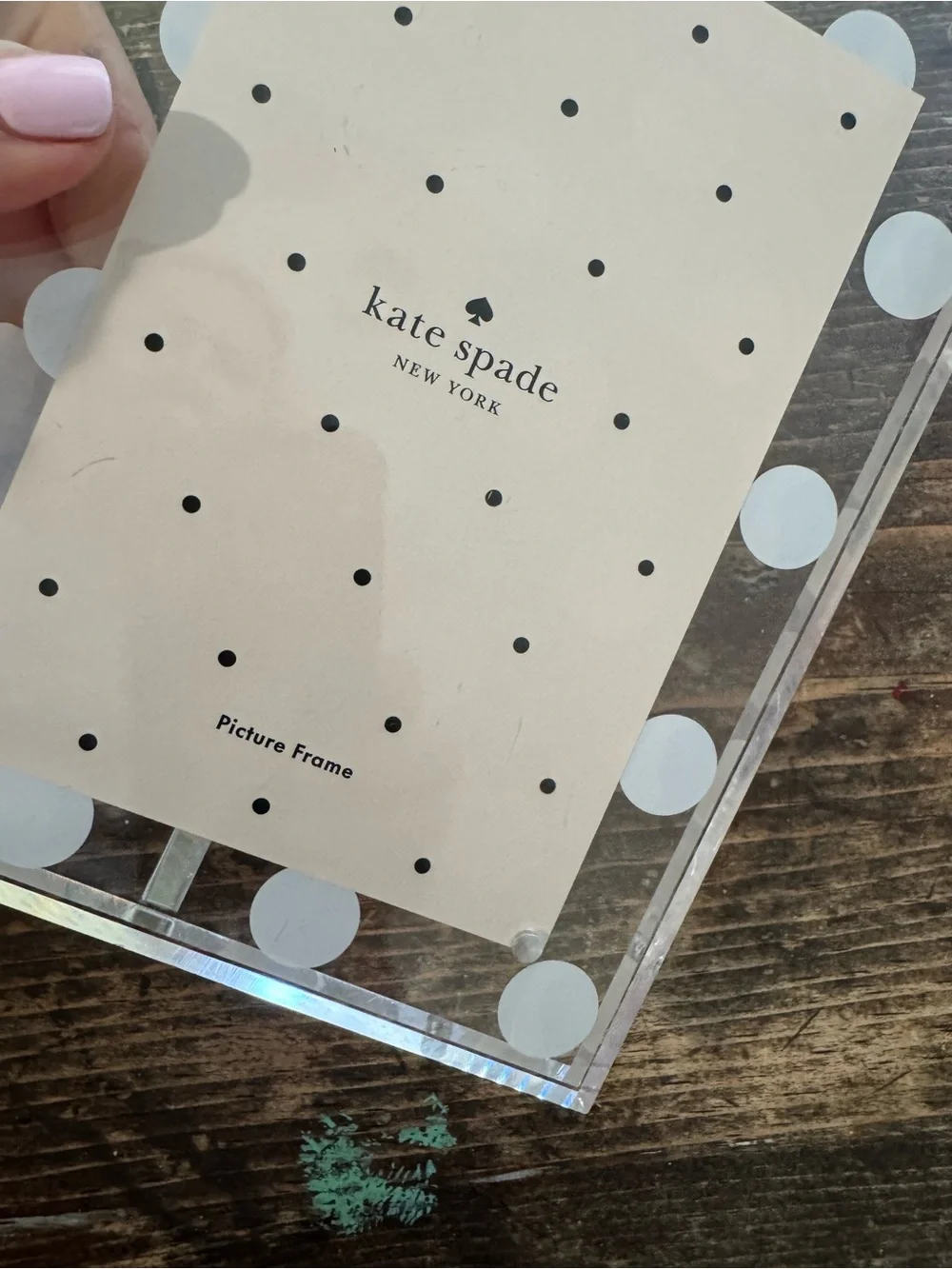 kate spade ♠️ magnetic 5X7 Clear Acrylic Picture Frame with White Polka Dots